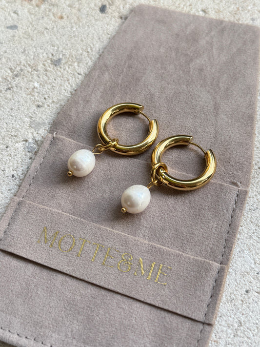 Golden Pearl Hoops